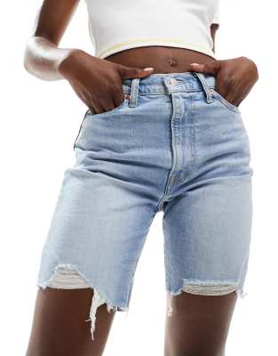 high waist ribcage bermuda denim shorts in light blue