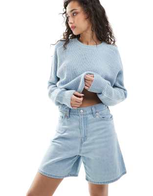 high waisted baggy denim shorts in light blue