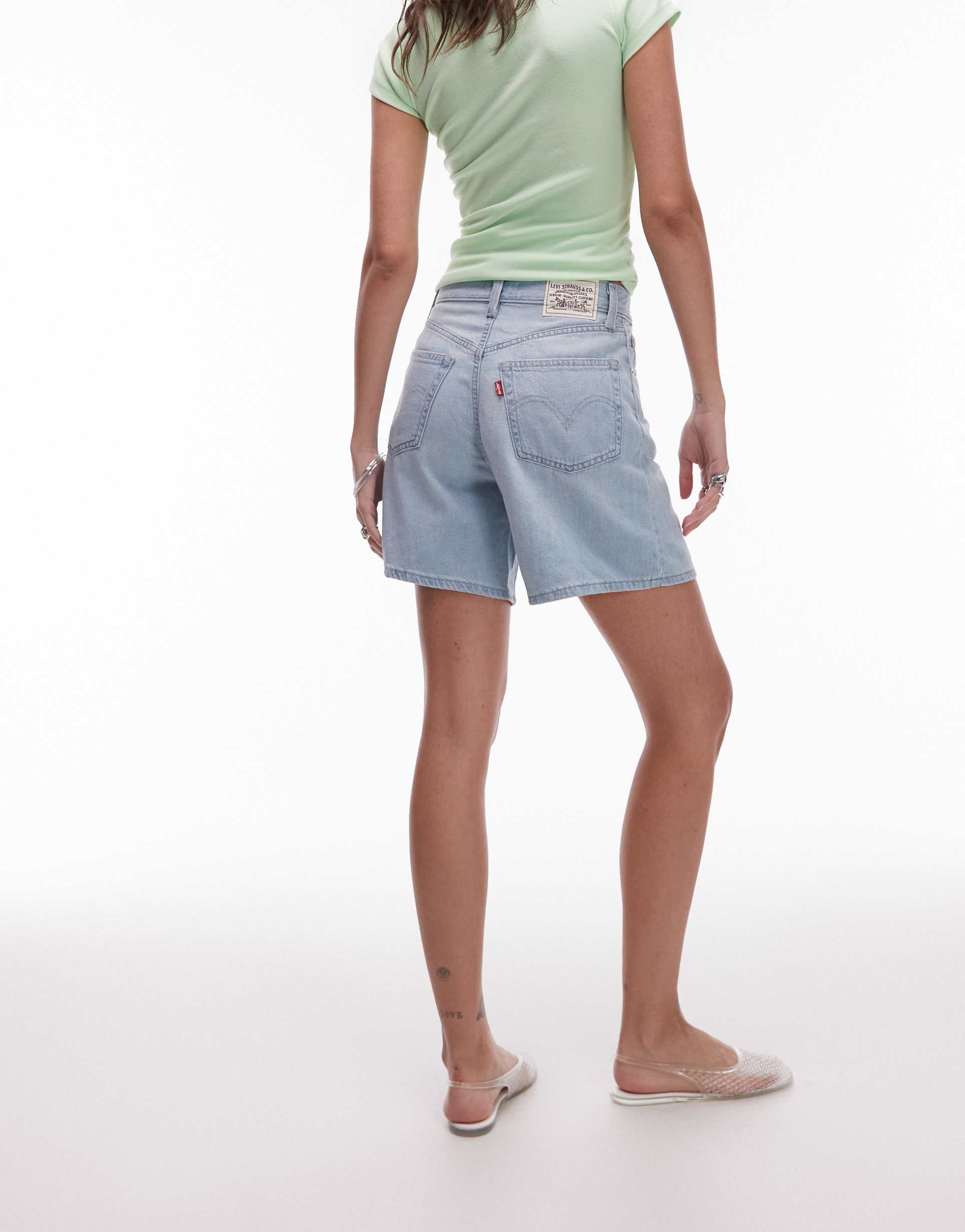 levi's high waisted baggy denim shorts in light blue