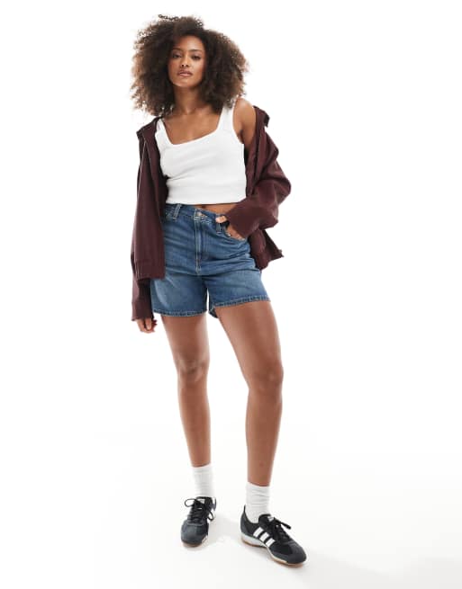 Levi's high waisted baggy denim shorts in mid blue 