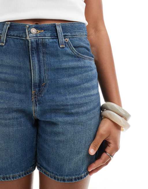 Levi's high waisted baggy denim shorts in mid blue 