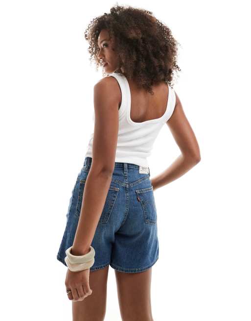 Levi's high waisted baggy denim shorts in mid blue 