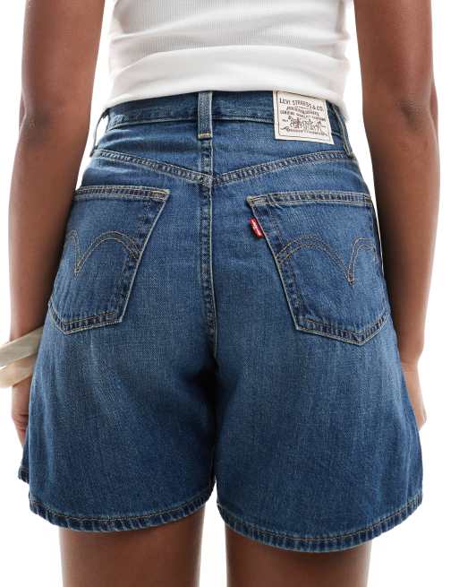 Levi's high waisted baggy denim shorts in mid blue | ASOS