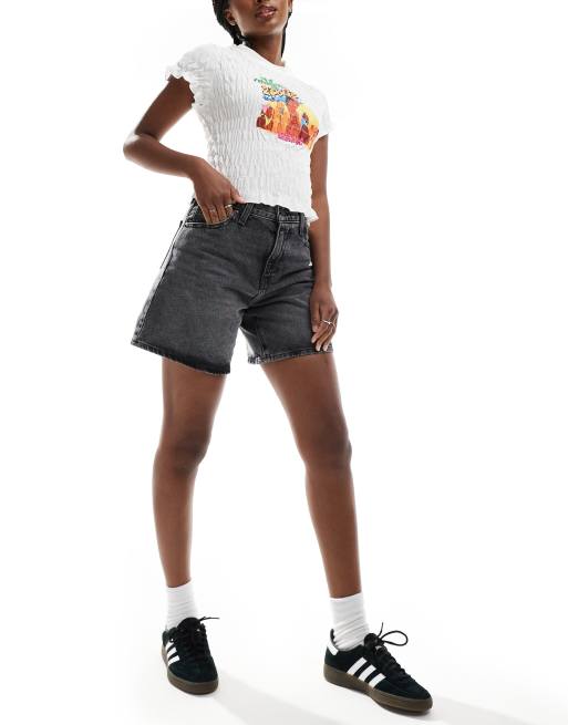 Levi's high waisted baggy denim shorts in washed black