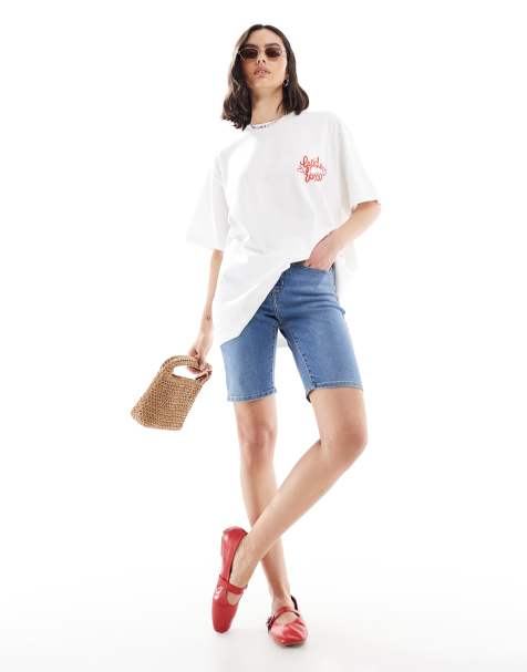 Levi's high waisted bermuda denim shorts in mid blue  - view 1