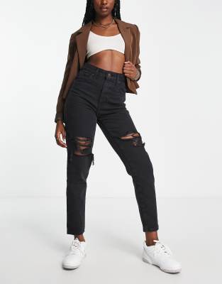 Billie Jeans - High Waisted Cotton Distressed Mom Denim Jeans in Black Wash main image 0