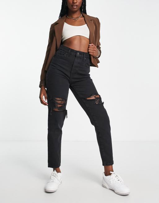 Black distressed 2025 mom jeans