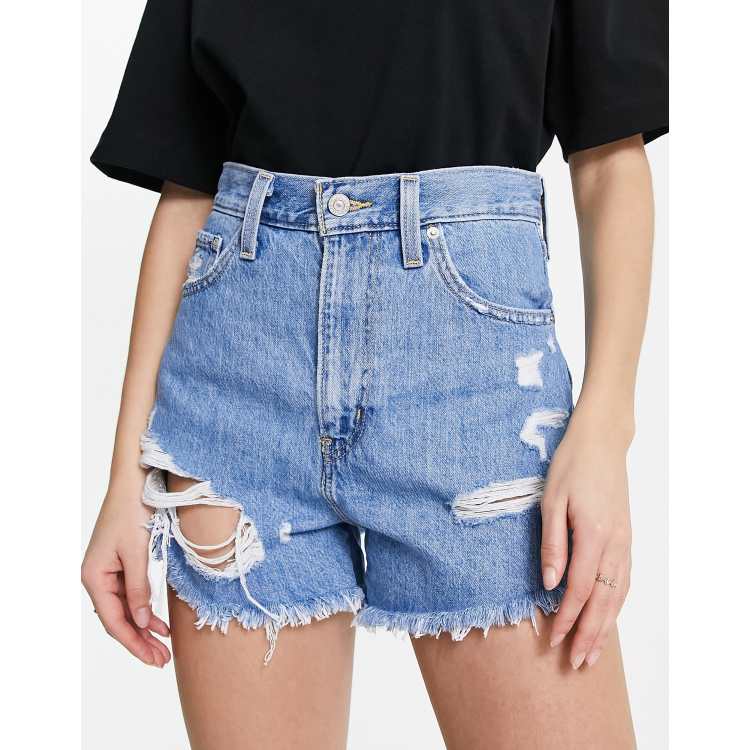 Levi s high waisted distressed mom shorts in light wash blue ASOS