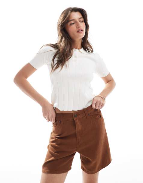 Levi's high waisted linen blend baggy denim shorts in brown - view 1