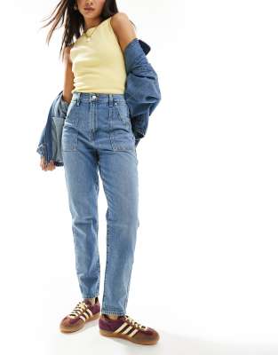 Levi's high waisted mom fit workwear jeans in mid blue