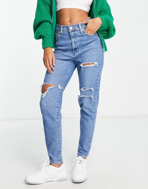 Levi's high waisted mom jeans in mid wash blue