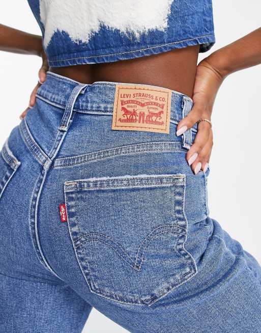 Levi's high waisted mom jeans in mid wash blue