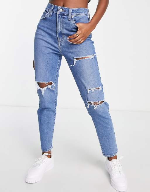 Levi's high waisted mom jeans in mid wash blue | ASOS