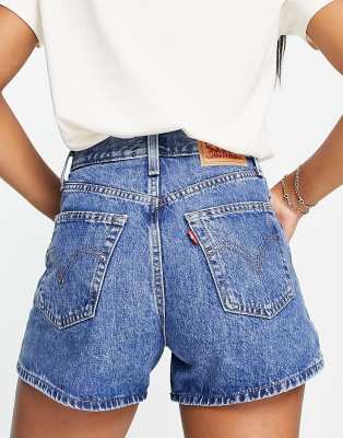 Levi's high waisted mom short in mid wash  - ASOS Price Checker