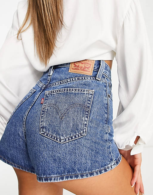 Levi's high waisted mom shorts in mid-wash blue