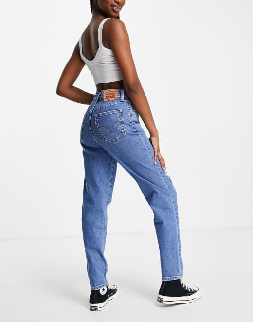 Levi's high waisted ripped mom jean in mid wash | ASOS