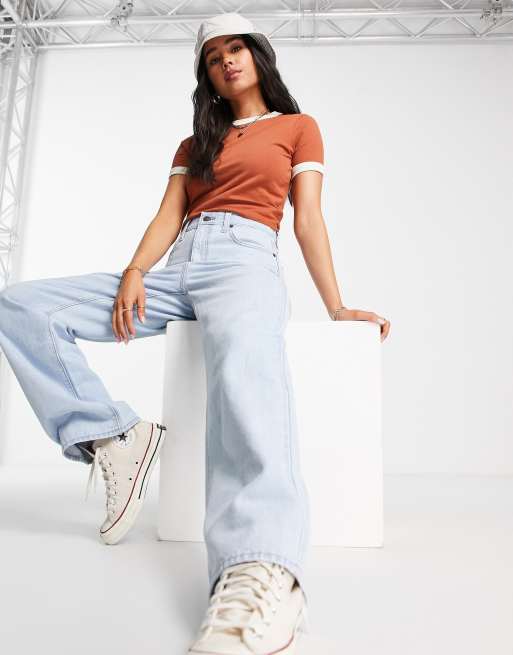 Levi's high waisted straight jeans in light wash blue | ASOS