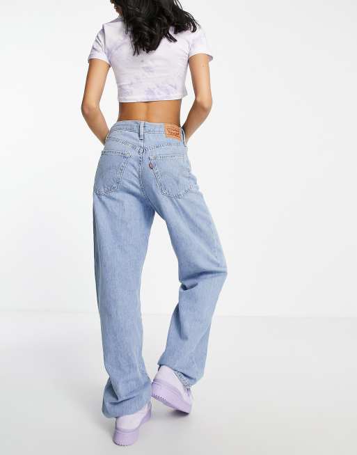 Levi's high waisted straight jeans in mid wash blue | ASOS