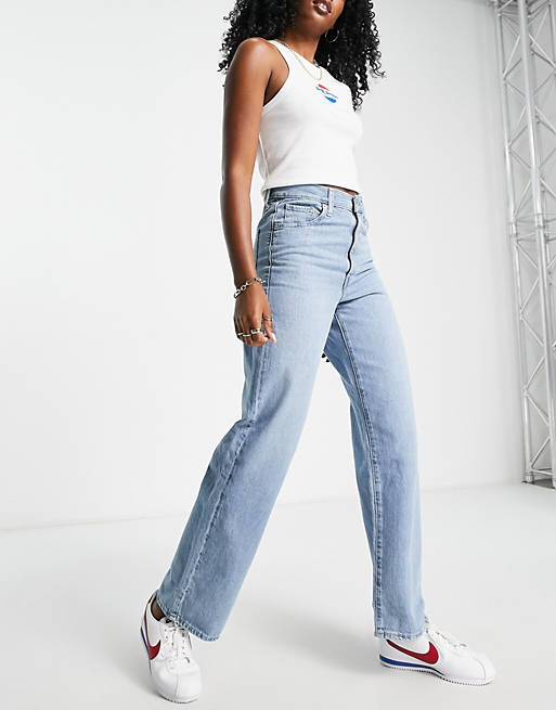 Levi's high waisted straight jeans in mid wash blue | ASOS