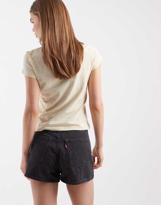 Levi's hoch taillierte schwarze Denim-Mom-Shorts, 2 von 5