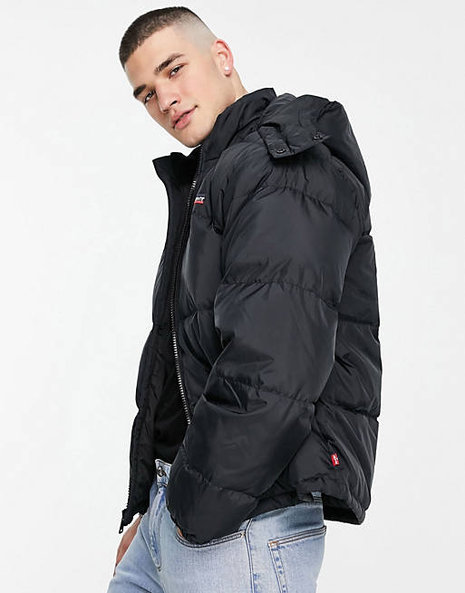 Levi's hooded fillmore short puffer jacket in black