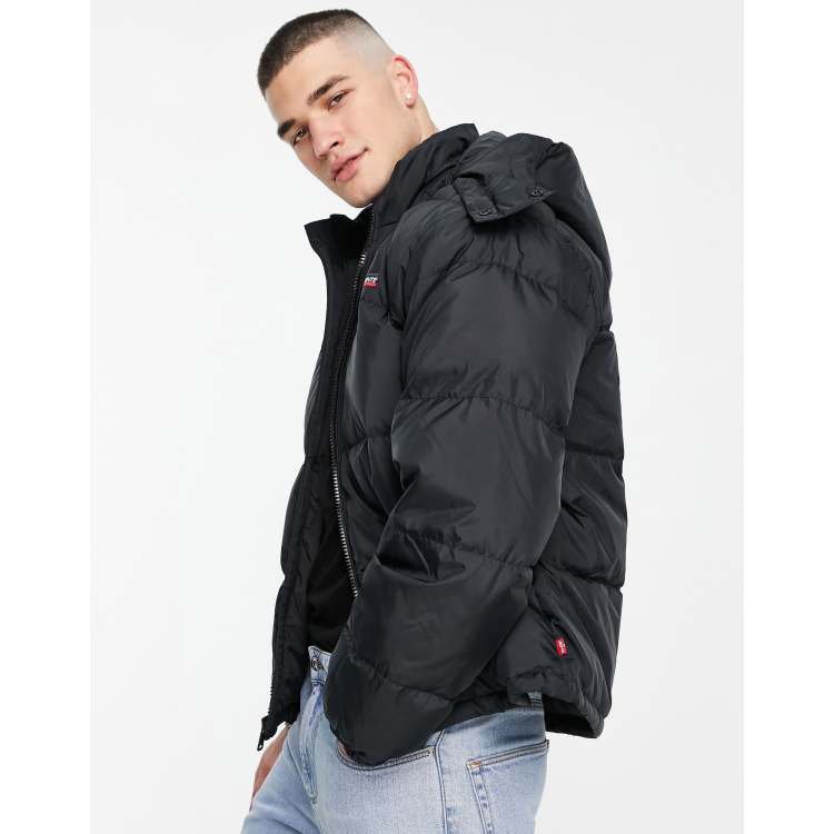 Levi's hooded fillmore short puffer jacket in black | ASOS