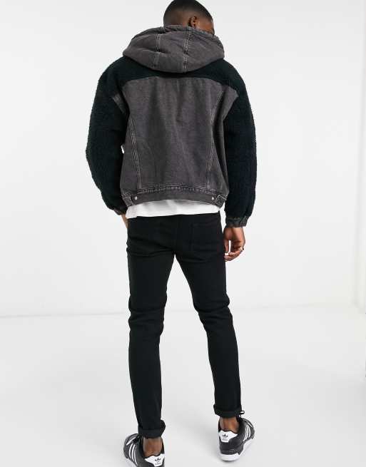 Levi s hooded hybrid sherpa trucker denim jacket in black ASOS