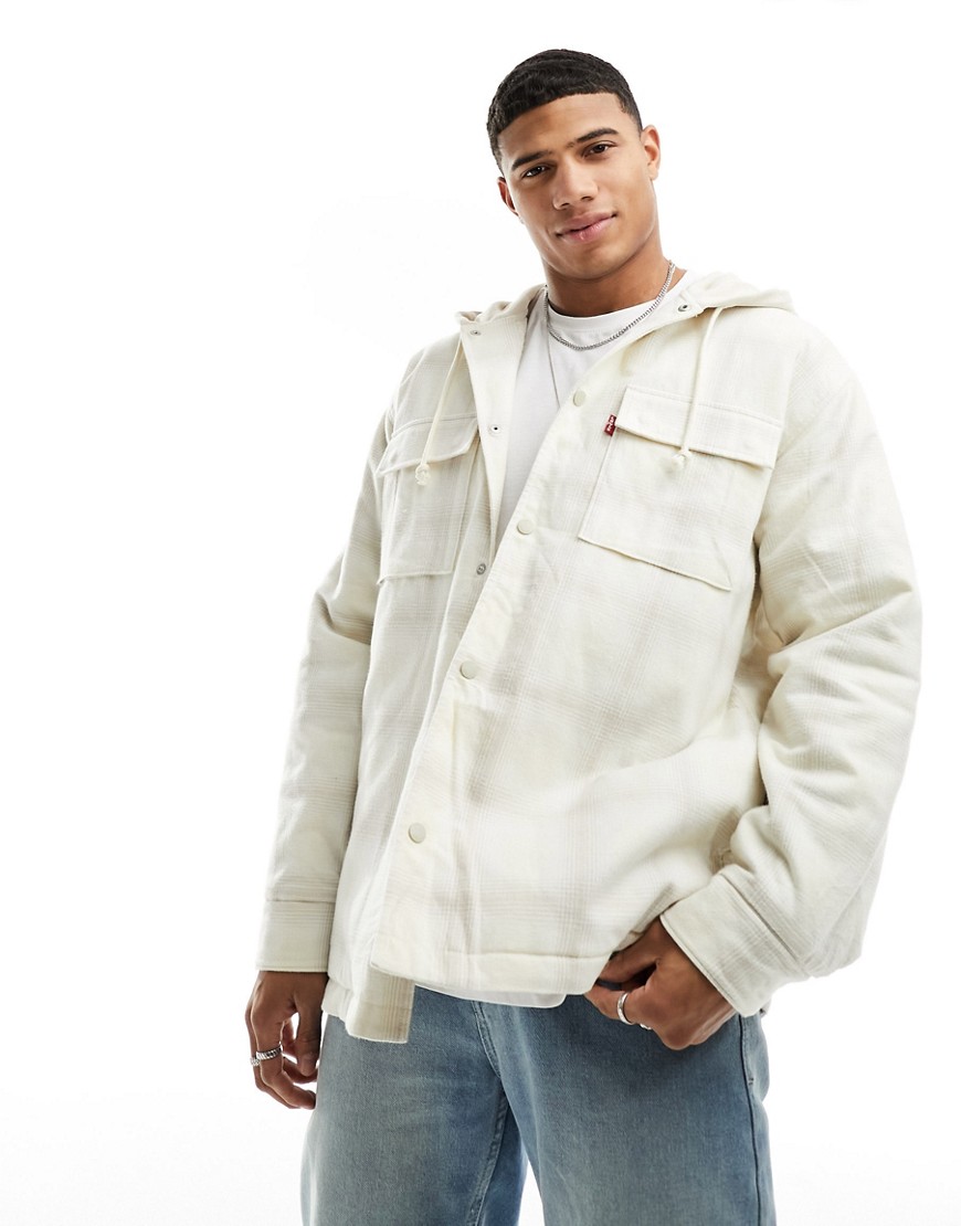 Levi's Hooded jackson worker overshirt in cream check-White