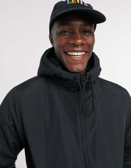 Levi s hooded sherpa bomber jacket in black ASOS