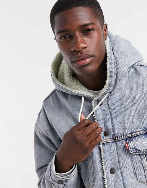 Levi's long sherpa shop hooded trucker jacket