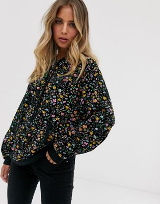 hoodie in all over floral ditsy print 