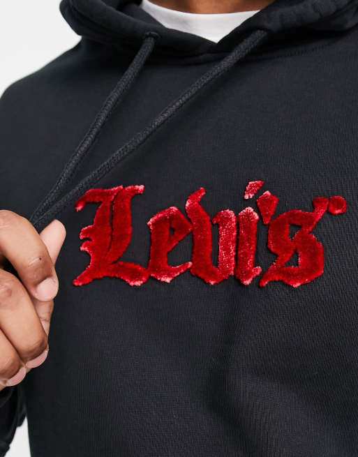 Black and shop red levi hoodie