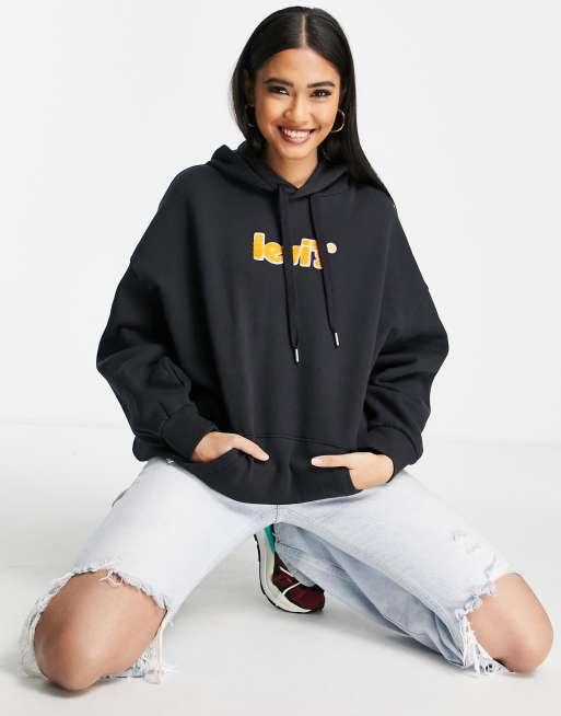 Levi's - Hoodie met posterlogo in zwart 