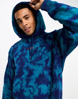 Levi's hoodie with central box tab logo in blue tie dye