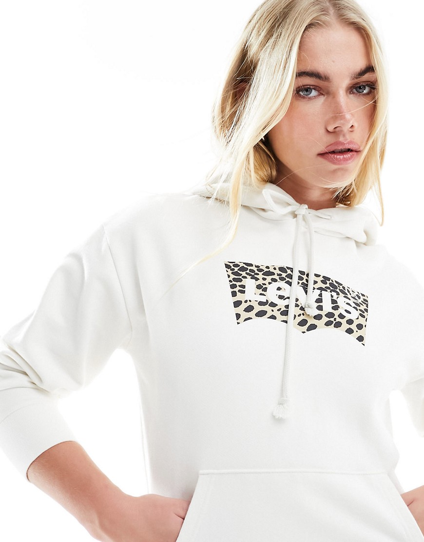 Levi's hoodie with leopard print batwing logo in cream-White