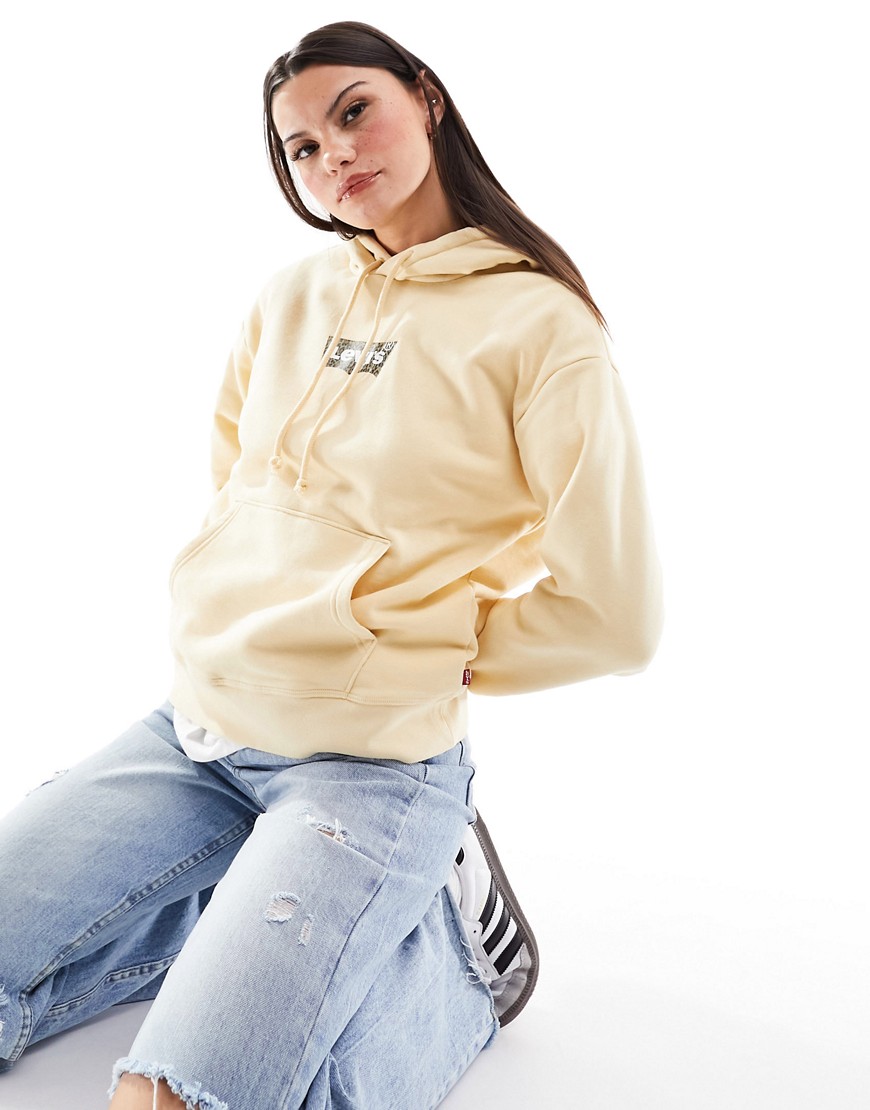 Levi's hoodie with leopard print logo in cream-White