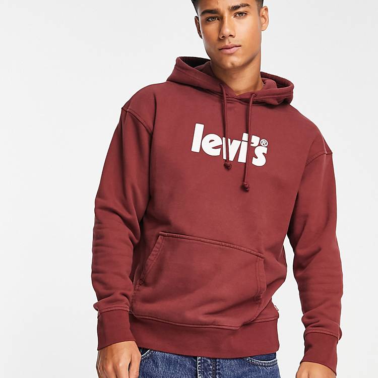 Levi's hoodie with poster logo in burgundy red | ASOS