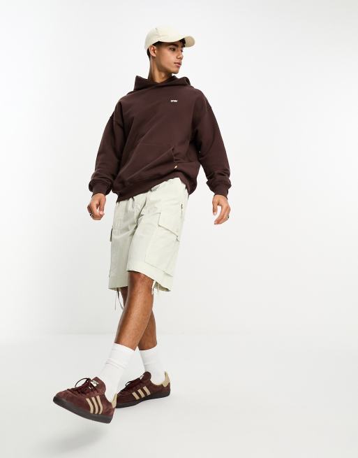 Hollister small scale logo relaxed fit hoodie with zip pocket in brown