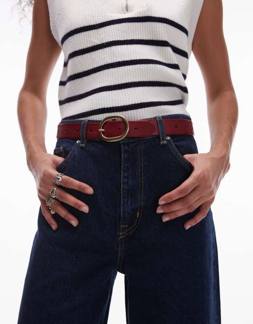 Levi's - Hoog-lage leren riem met gouden gesp in donkerrood