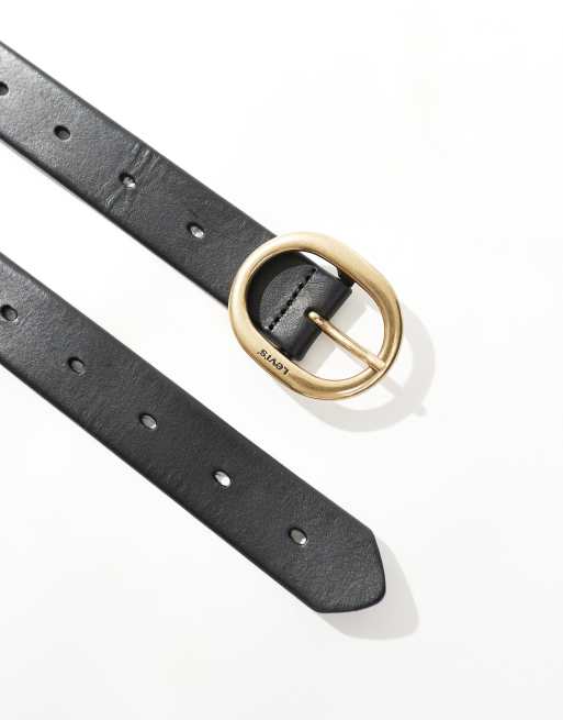 Levi's - Hoog-lage leren riem met gouden gesp in zwart, 2 van 4