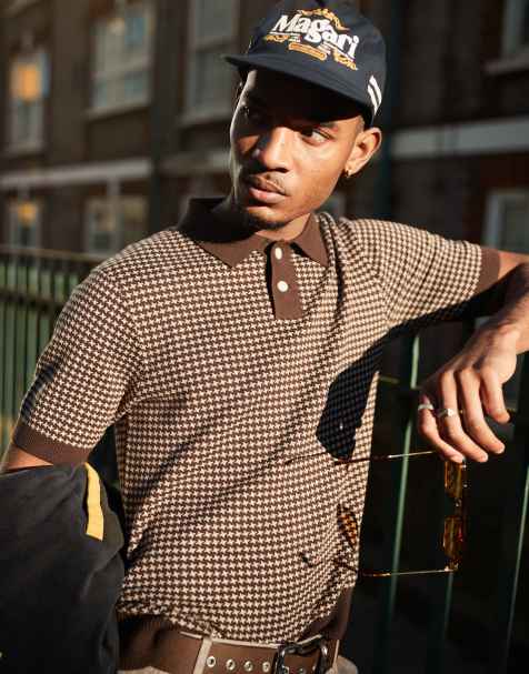 Levi's houndstooth knit polo in brown/beige - view 1