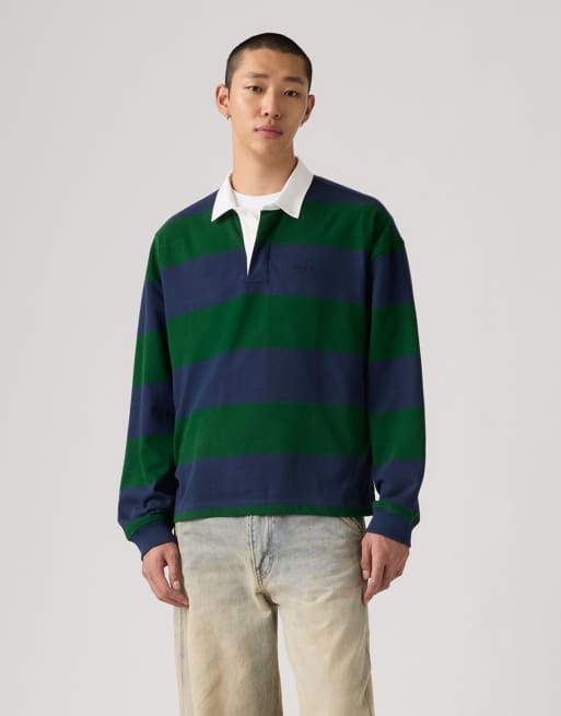 Levi's - Hudson - Maglia blu navy squadrata stile rugby a righe multicolore