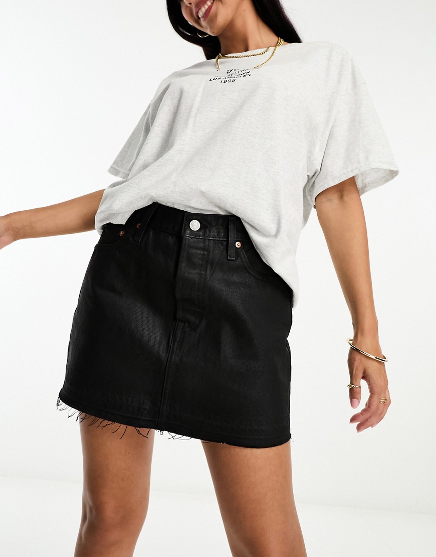 Levi’s Icon denim skirt in leather coated black