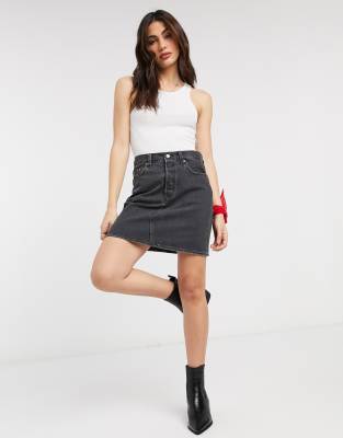 washed black denim skirt