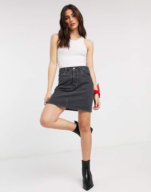 Levi's Icon high waisted denim skirt in washed black | ASOS