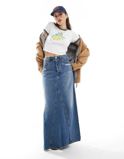 Levi's icon denim midi skirt in mid blue