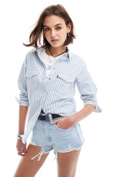 Levi's iconic hemp blend western stripe denim shirt in white - view 1