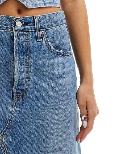 Levi's iconic long contrast denim skirt in mid blue ASOS