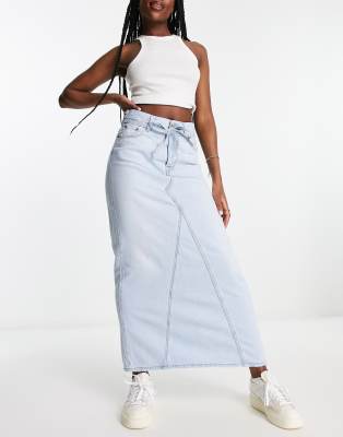 Iconic Long Skirt With Belt In Baby Blue