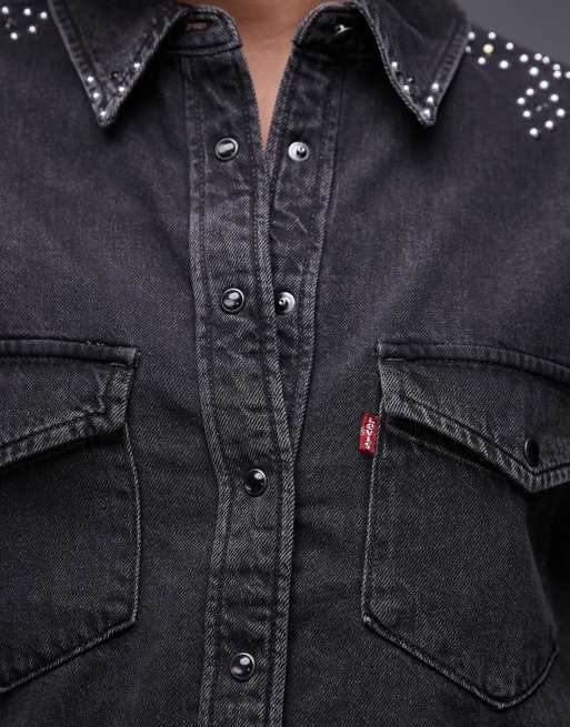 Levi's – Iconic – Svart, tvättad jeansskjorta i cowboystil med nitar, 2 av 4